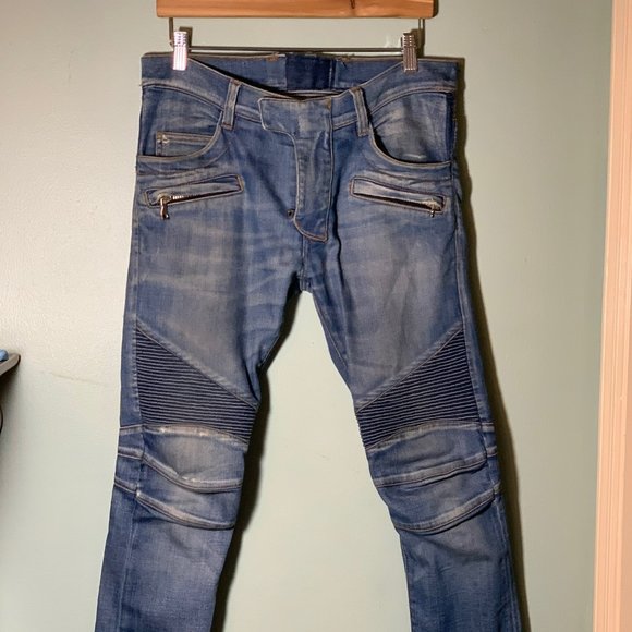 Ss1 Balmain Distressed Blue Biker Jeans 